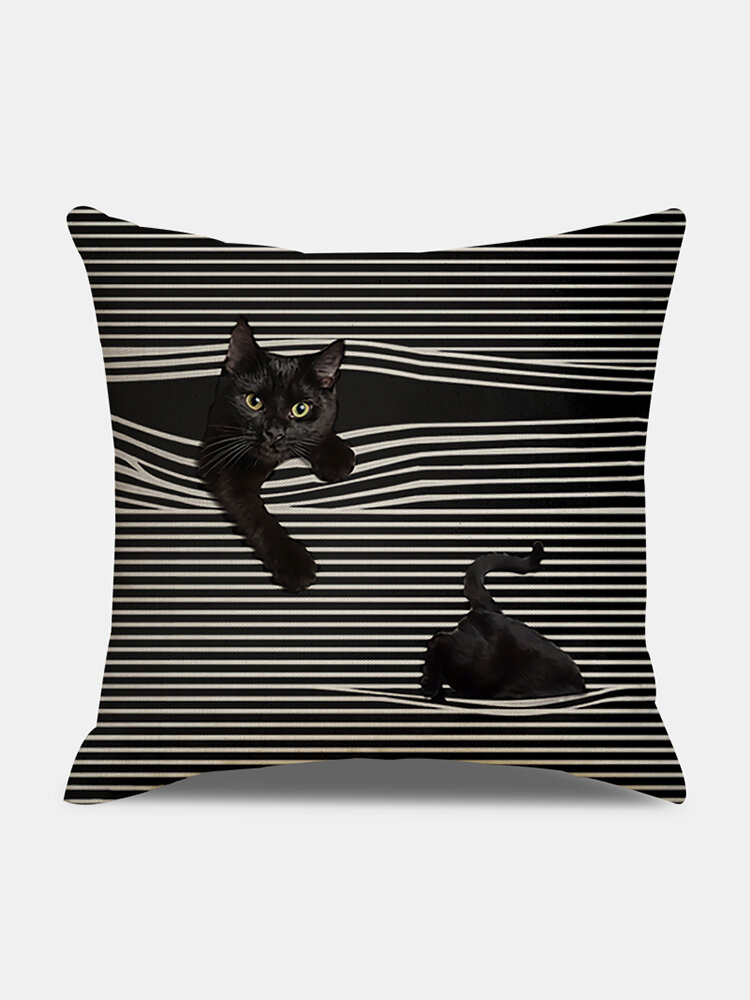 النمط الكلاسيكي شريط نمط القط غطاء وسادة كتان المنزل أريكة ديكور فني رمي المخدة