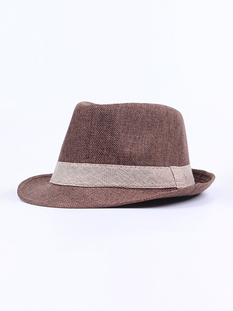 

Men Women Stylish Linen Panama Fedora Jazz Hats Sunscreen Breathable Beach Sun Hats, Black;khaki;coffee