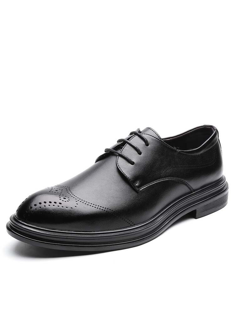 

Men Brogue Lace-up Microfiber Leather Business Shoes, Black;brown