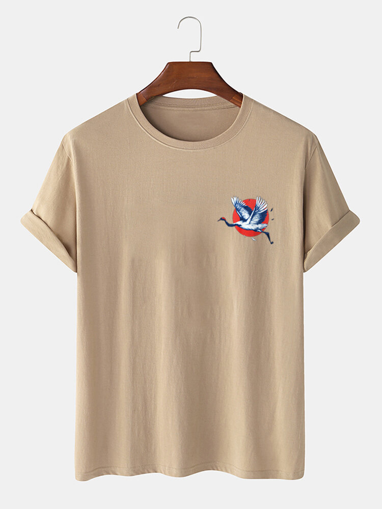 Mens Crane Graphic Crew Neck 100% Cotton Short Sleeve T-Shirts