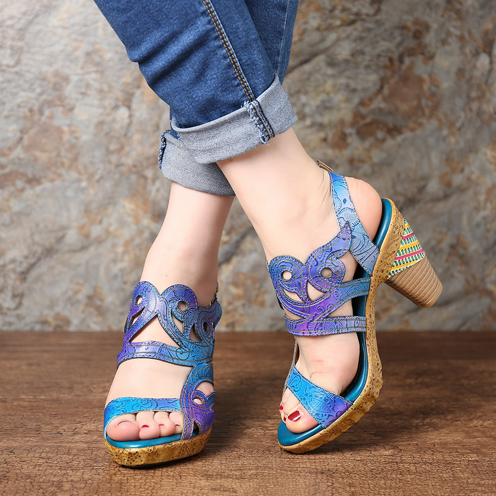 SOCOFY Gradient Color Leather Sandals