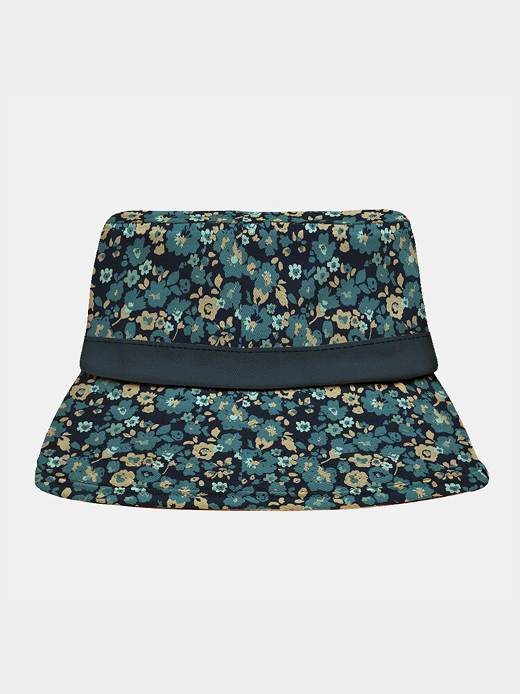 Women Polyester Cotton Overlay Floral Pattern Print Vintage Sunshade Bucket Hat
