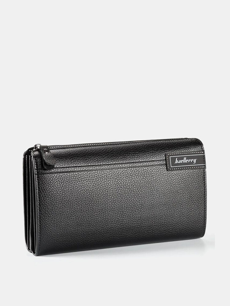 PU Leather Business Casual Zipper Clutch Bag 4 Cash Pocket Wallet For Men