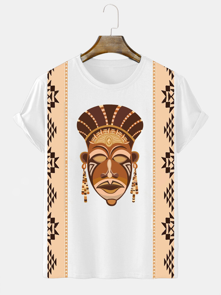 Camisetas de manga corta con estampado geométrico y figura étnica para hombre Cuello Invierno