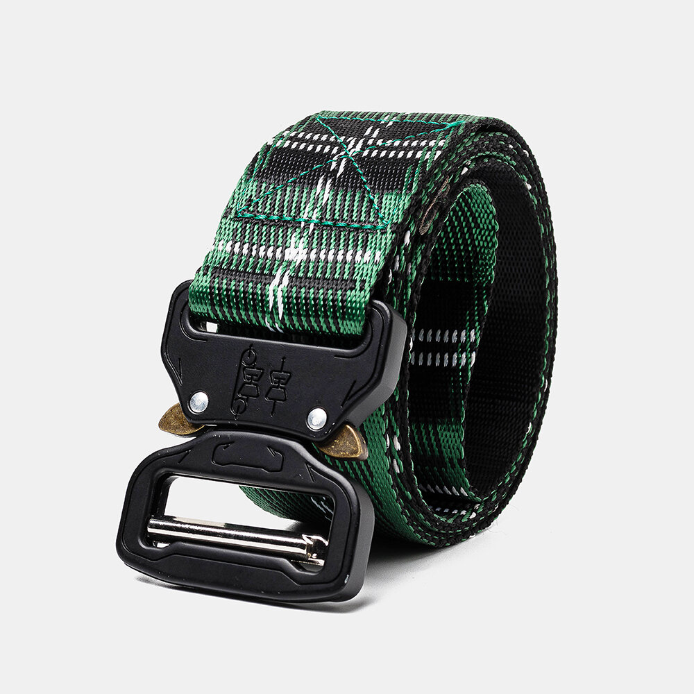

160CM Men's Plaid Stripe Nylon Military Tactical Waist Belt Sport Pants Buckle With Plate Bucklet, Yellow;green