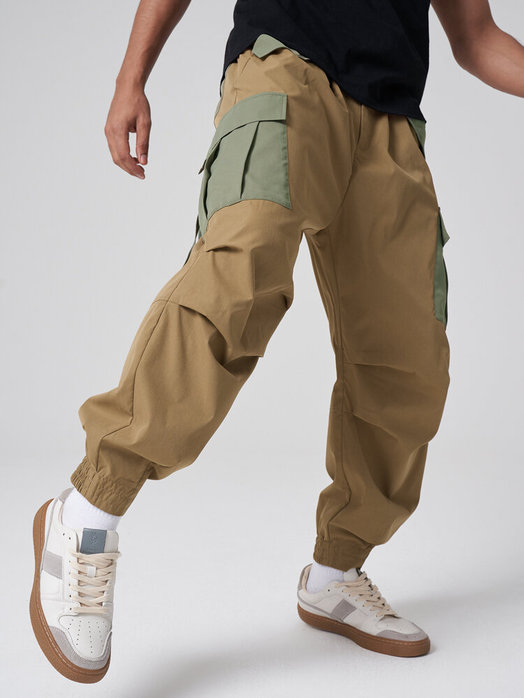 Mens Contrast Multi Pocket Loose Cuffed Cargo Pants