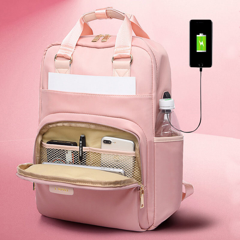 

Women 15.6 Inch USB Charging Waterproof Multifunction Laptop Bag Backpack, Pink;black;grey