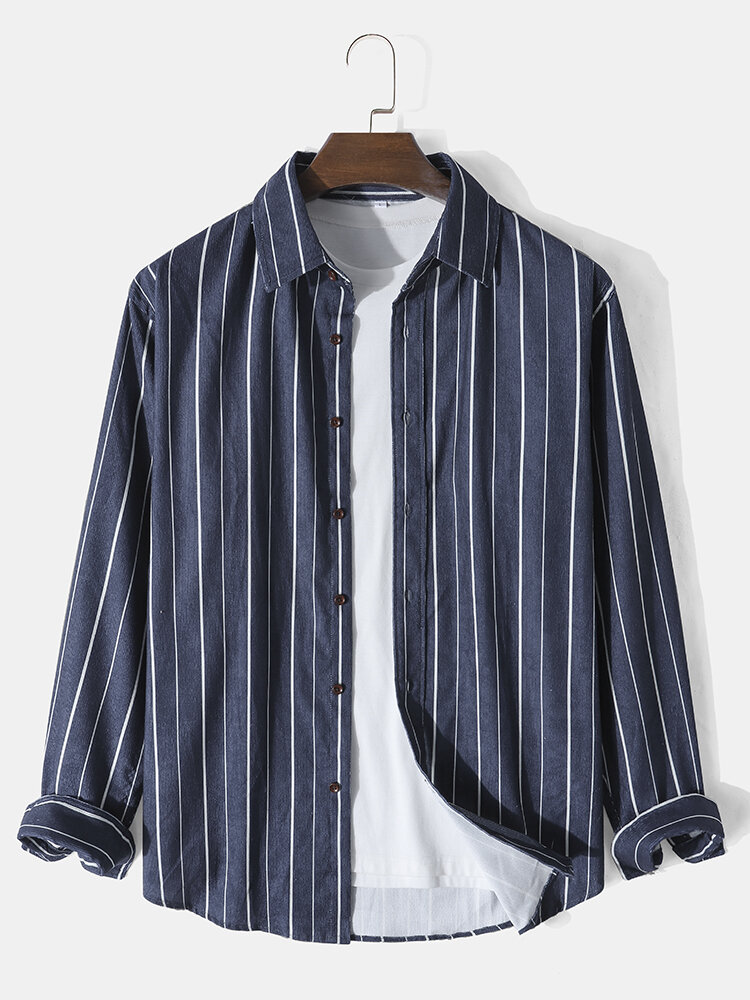 

Mens Corduroy Stripe Button Up Plain Casual Long Sleeve Shirts, Blue