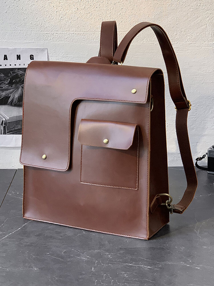 Men Retro Crazy Horse PU Leather Splashproof Backpack Business Travel Casual Bag Backpack
