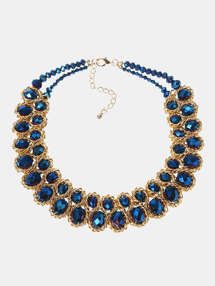 Luxury Women's Colorful Crystal Gold Exaggerated Bib Necklace Gift