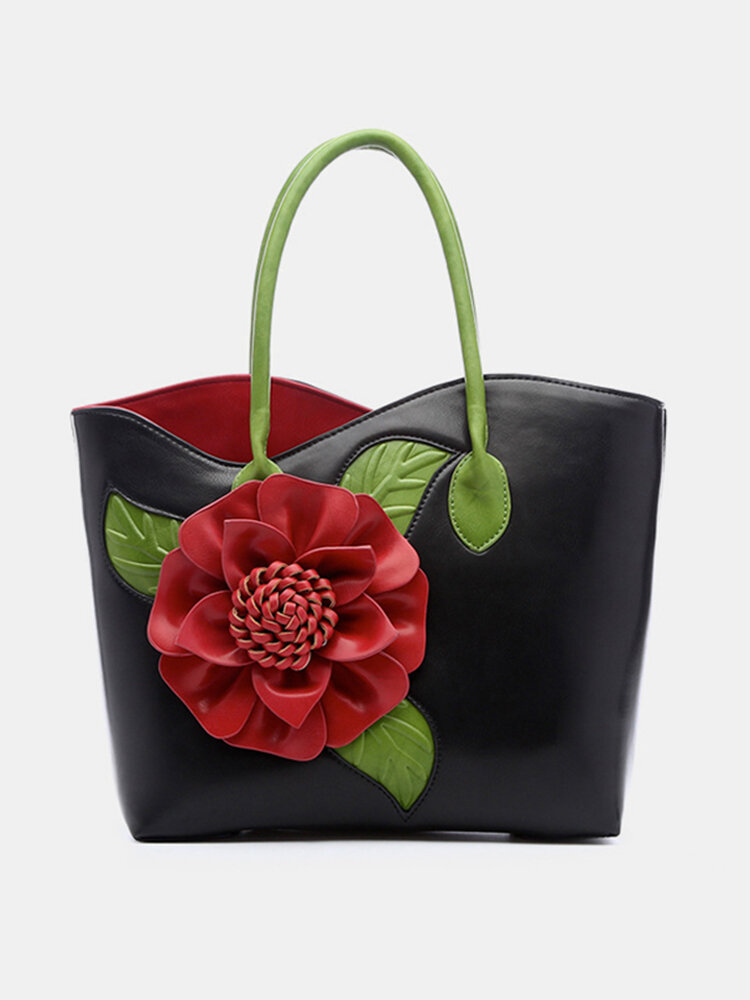

Brenice Women National Style Flower Decoration Handbag PU Leather Sling Bag, Green 1