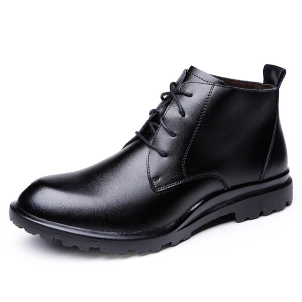 Men Cow Leather Plush Lining Non-slip Lace Up Casual Boots