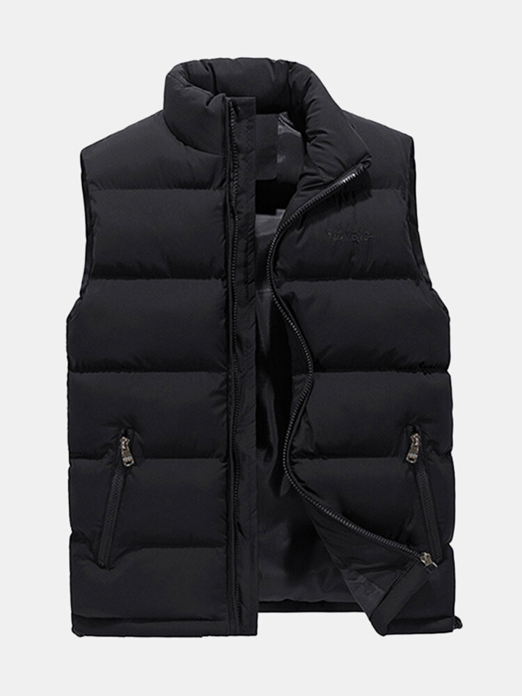 Stand Colllar Solid Color Down Padded Quilted Coat Vest for Men  