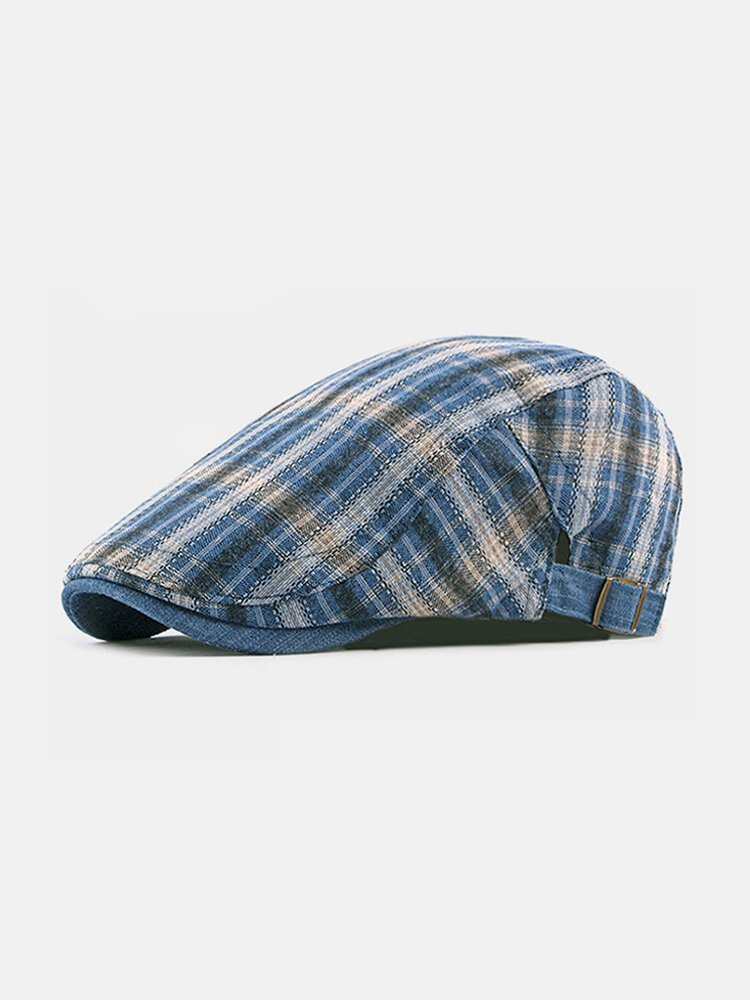 Men & Women Cotton Plaids Pattern Casual Young Fashion Sunvisor Forward Hat Flat Hat