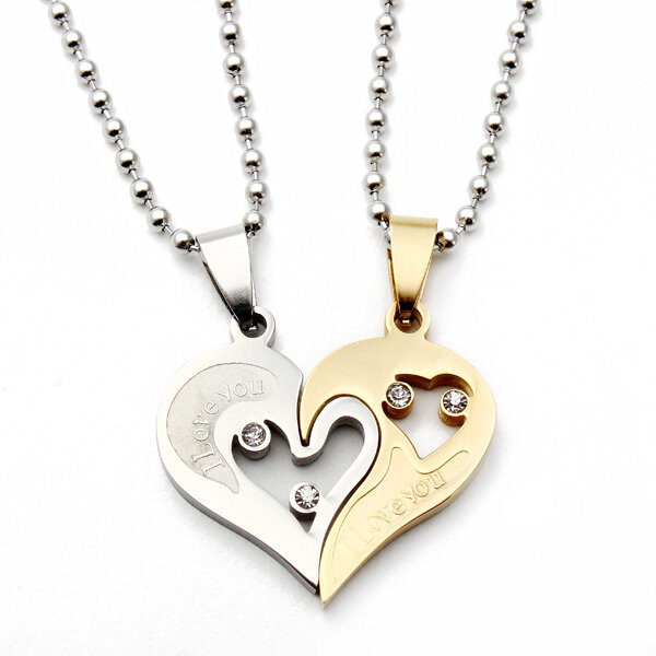 1 Pair I Love You Matching Hearts Lover Necklaces