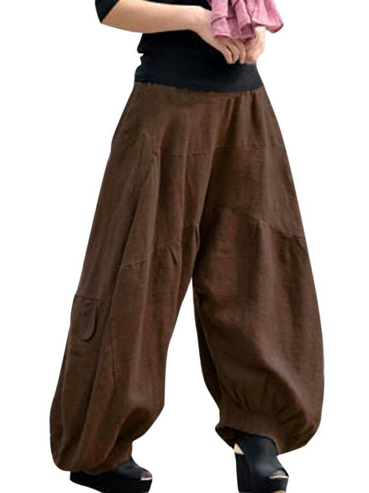 Drop Crotch Elastic Wasit Pockets Plus Size Pants