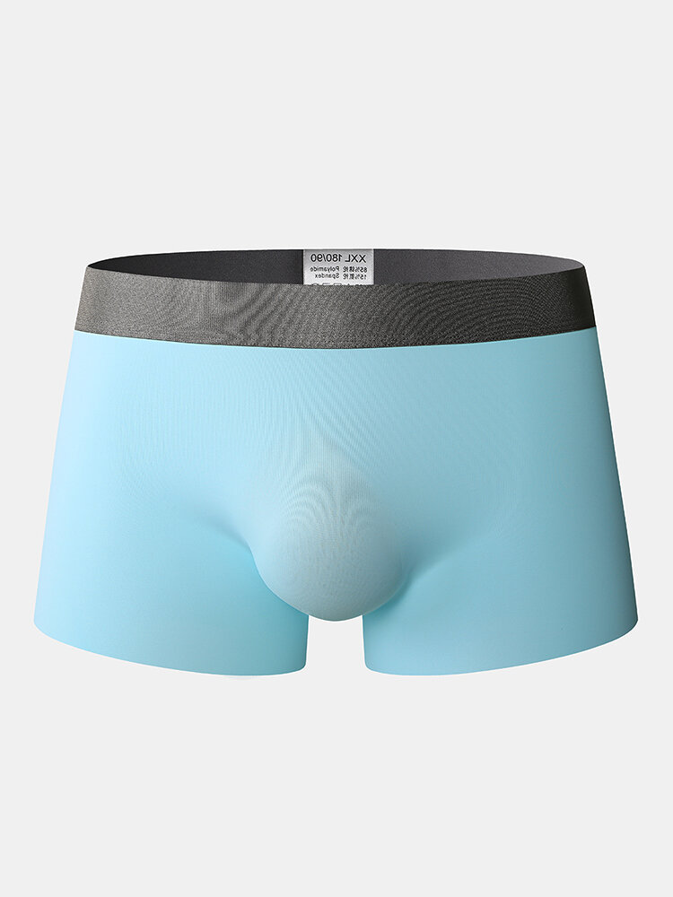 Mens Sexy Thin Patchwork Ice Silk Underwear Soft Breathable Stretch U Convex Boxer Briefs
