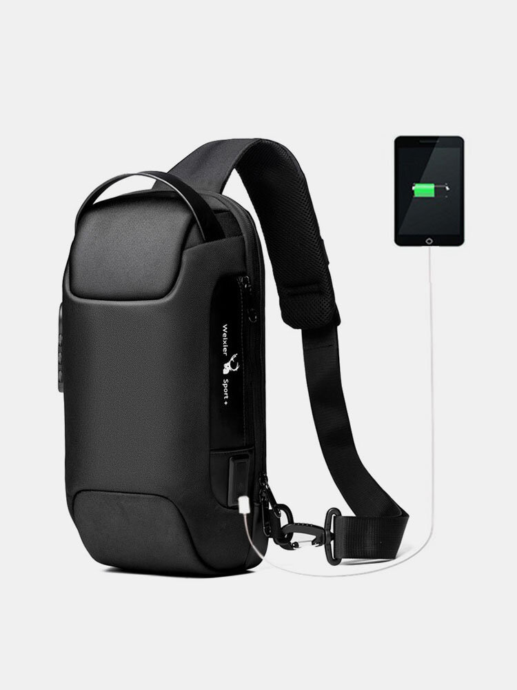

Men Oxford Password USB Charging Anti-theft Multi-Layers Waterproof Crossbody Bag Chest Bag Sling Bag, Blue