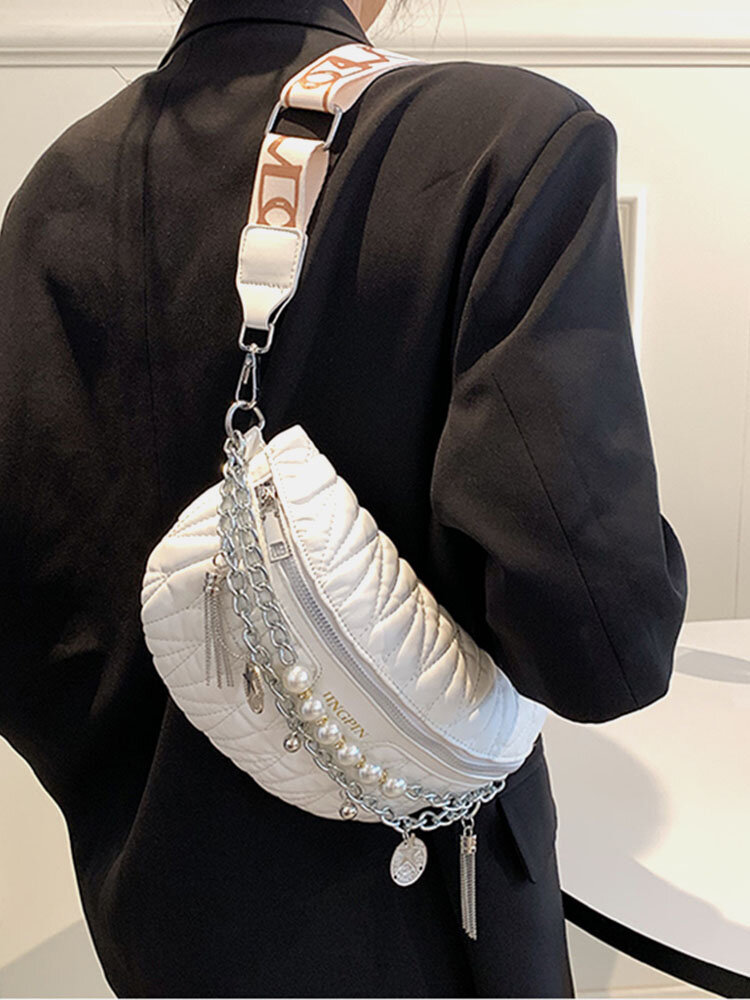 Pearl Chain Detachable Shoulder Strap Exquisite Hardware Stitch Craft Chest Bag