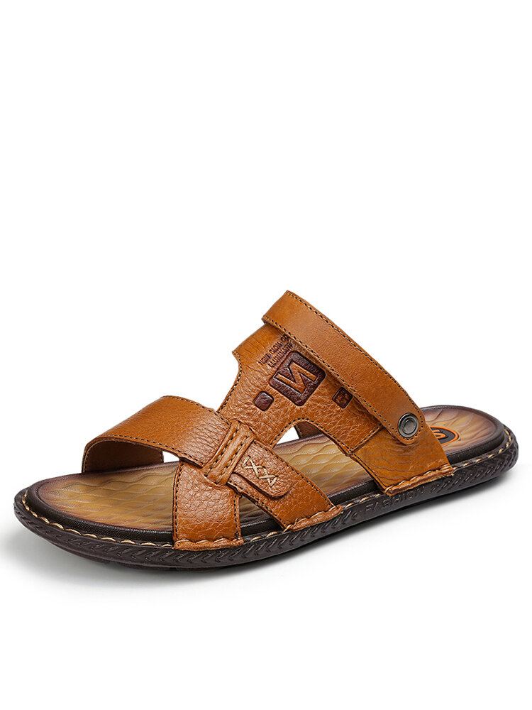 Men Comfy Soft Sole Water Slip On Beach Leather Sandals