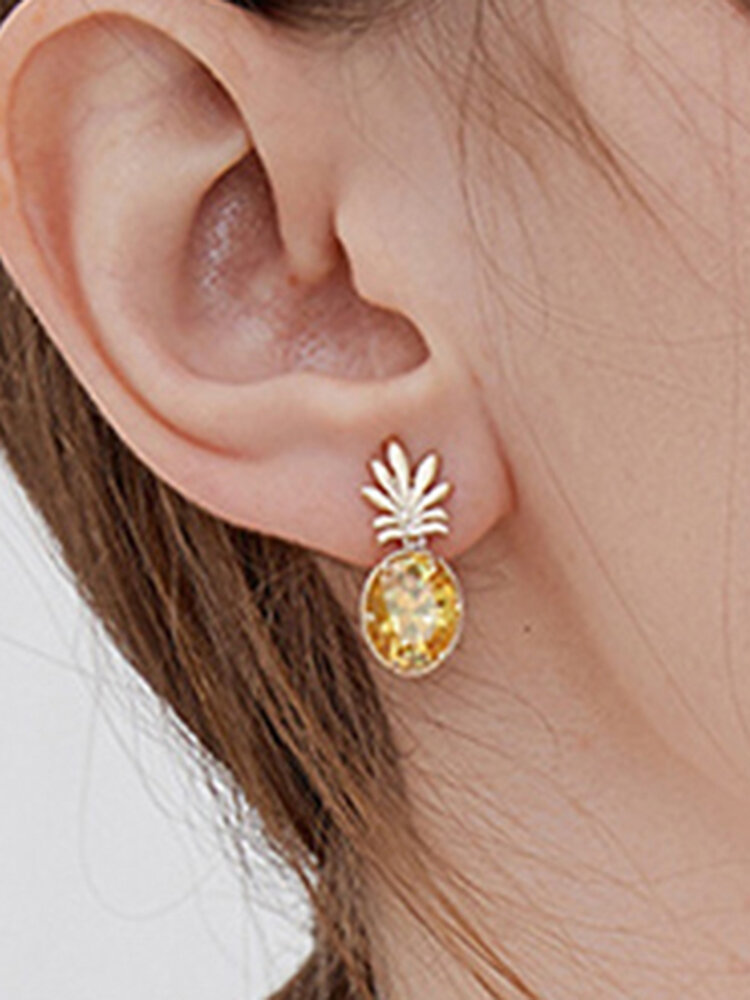Trendy Pineapple Jewel Earrings Temperament Alloy Fruit Shaped Earrings