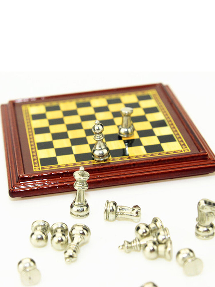 

1:12Scale Dollhouse Miniature Metal Chess Set Board Toys Home Room Ornaments