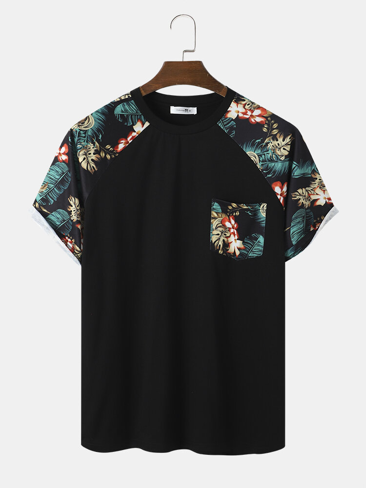 

Tropical Print Raglan Sleeve T-Shirts, Black