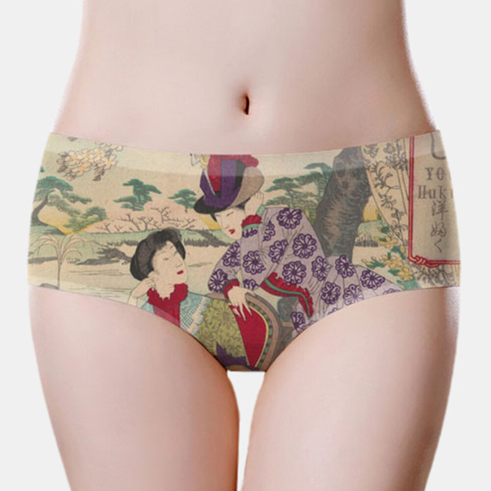 Character Print Seamless Ice Silk Butt Lifter Middle Waisted Panties