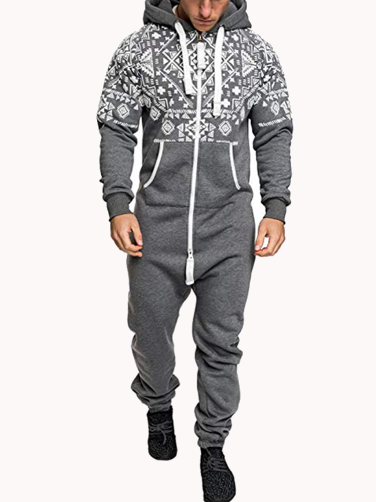 Mens Casual Hooded Jackets Loungewear Slim Siamese Sweater Hooded Overalls Sports Jumpsuits