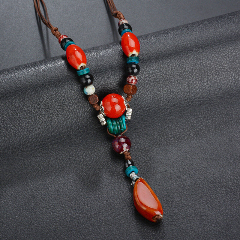 

Bohemian Colorful Beaded Necklace Long Style Beaded Tassels Necklace For Women, Red;green