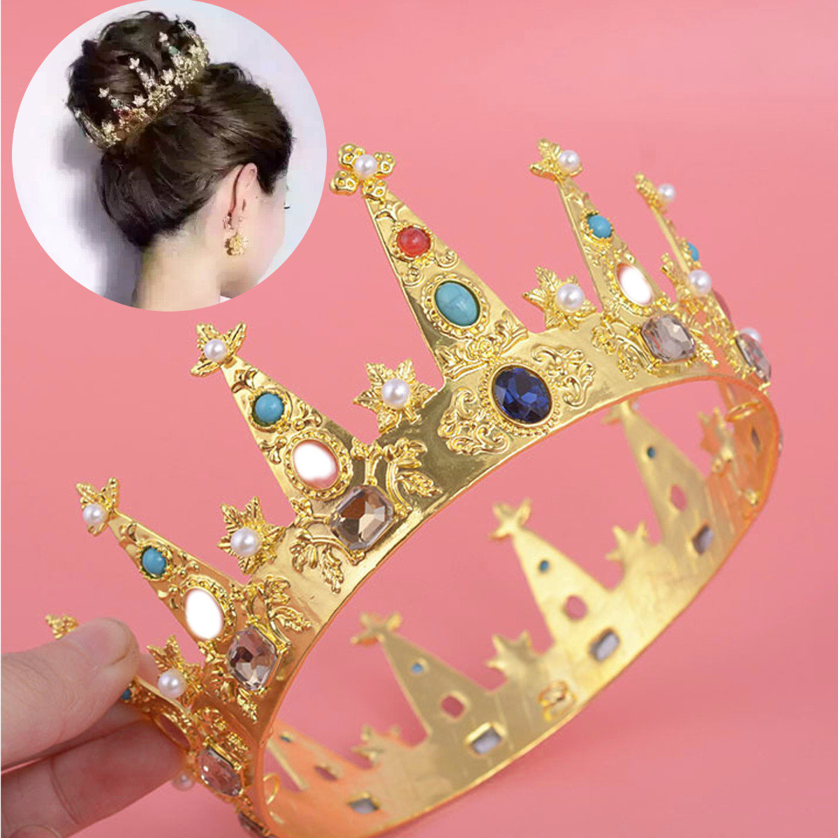 

Bride Crystal Diamond Sparkling Rhinestone Crown Gold King Queen Tiara Wedding Party Headpiece