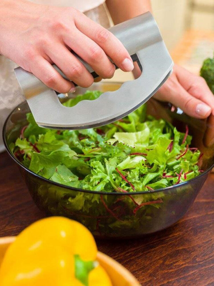 Couteau en acier inoxydable 304 à deux têtes de coupe de salade et de hachoir à légumes