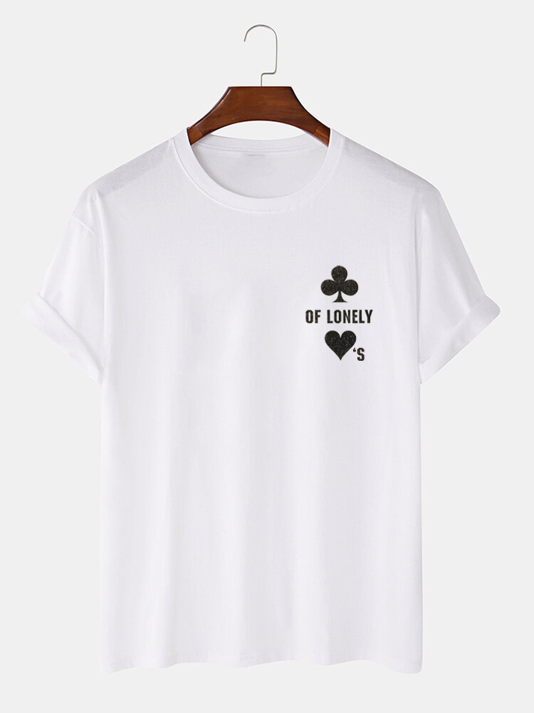 Mens Letter Poker Print Cotton Casual Short Sleeve T-Shirts