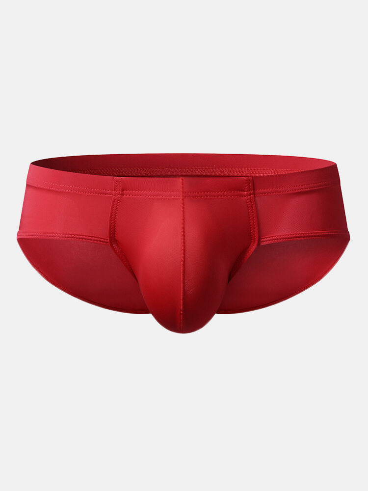 Mens Sexy Ultra Thin Ice Silk Underwear Solid Color Transparent Breathable Elastic Pouch Brief
