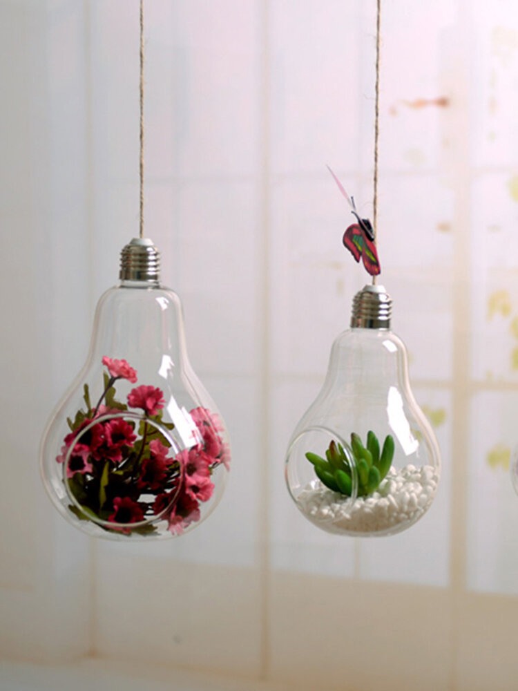 European Retro Bulb Shape Vase en verre suspendu Hydroponic Plant Flower Clear Container
