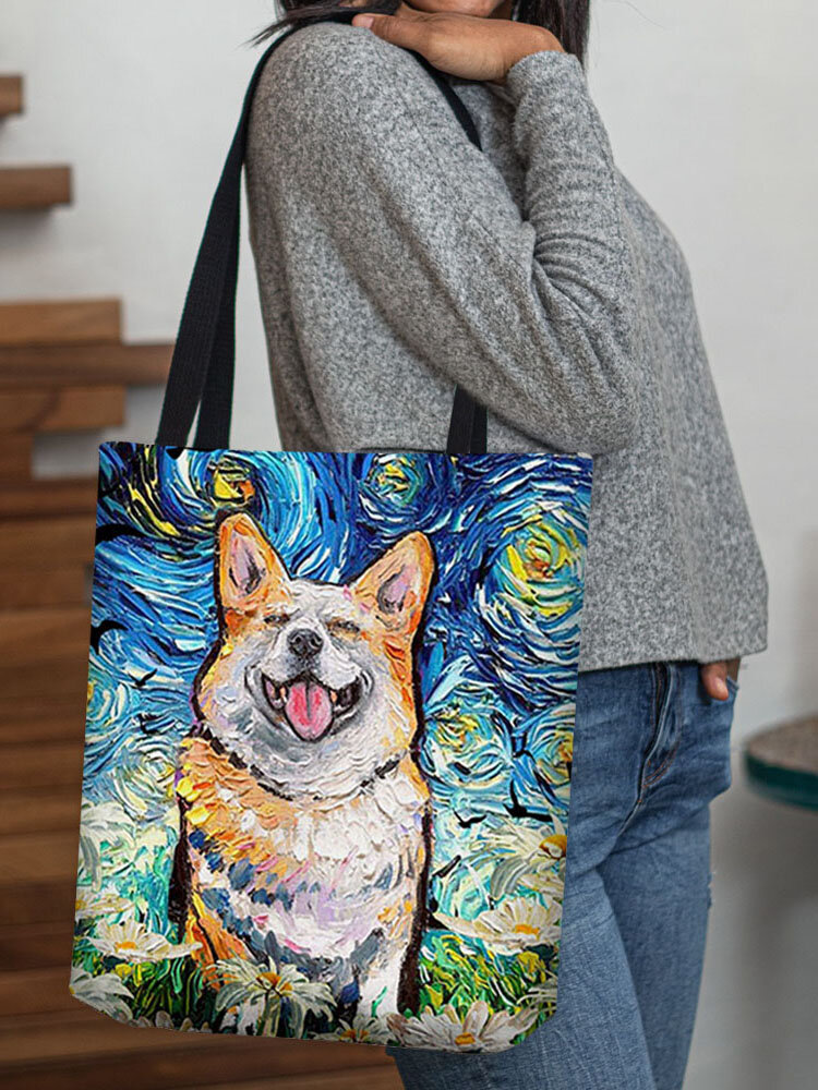 Women Colorful Dog Pattern Prints Handbag Shoulder Bag Tote
