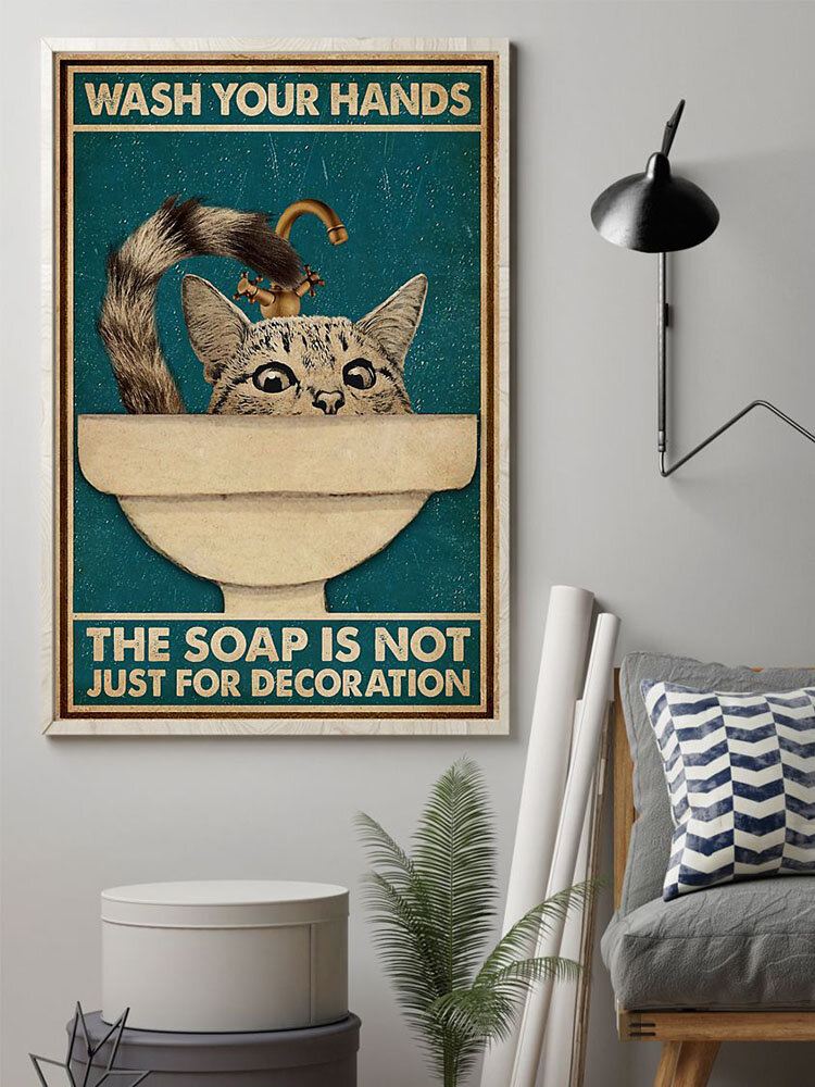 

Cat In The Toilet Pattern Canvas Painting Unframed Wall Art Canvas Living Room Home Decor