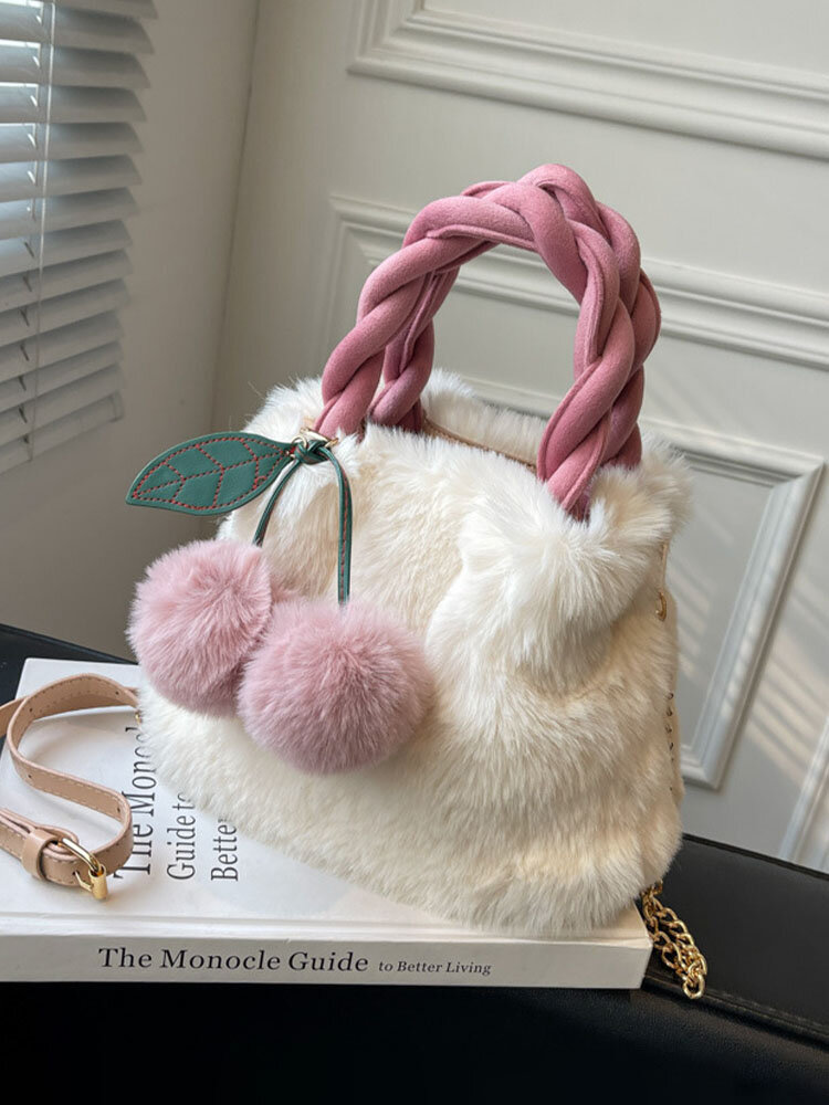 Women Plush Fashion Hairball Large Capacity Handbag Crossbody Bag