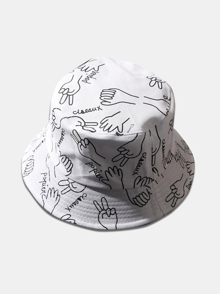 Unisex Cotton Letters Line Drawing Gestures Printing Fashion Sunshade Bucket Hat
