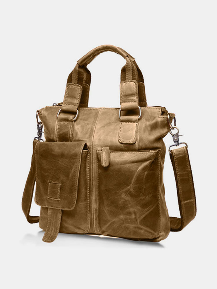 Ekphero Retro Genuine Leather Crossbody Bag Dual-use Handbag Big Capacity Shoulder Bag For Men