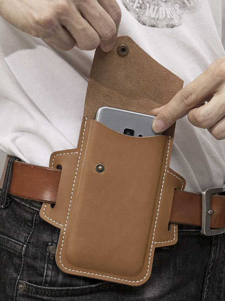 Men EDC Genuine Leather 5.5 Inch Phone Holder Waist Belt Bag