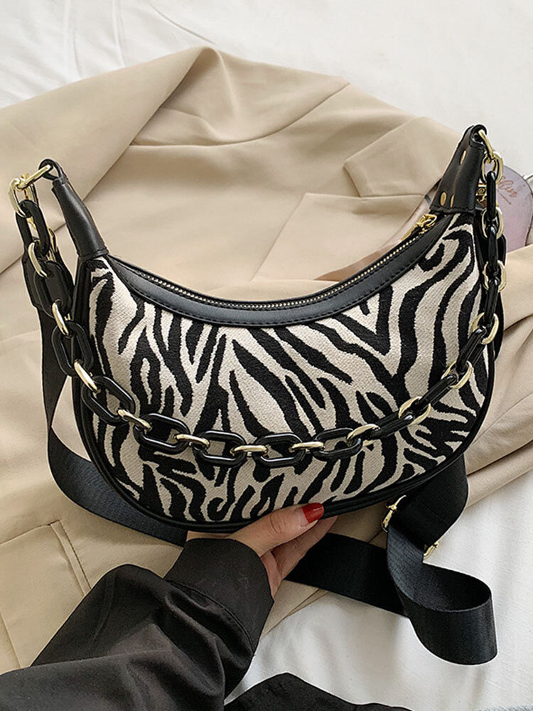 

Women Chains Zebra Pattern Prints Shoulder Bag Handbag, 1;2;3;4