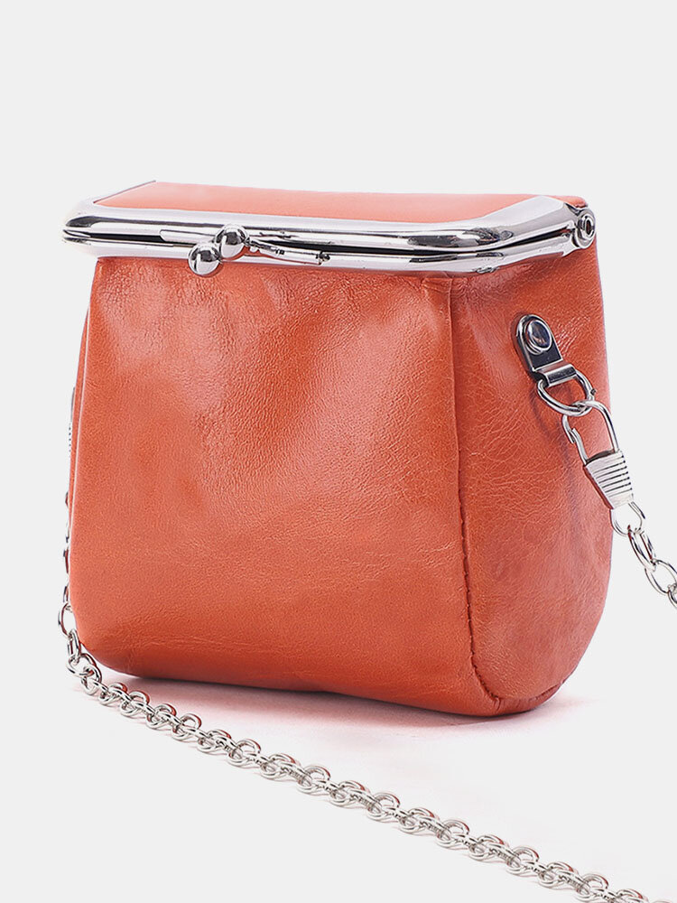 Genuine Leather Metal Buckle Design Crossbody Bag Phone Bag Coin Purse
