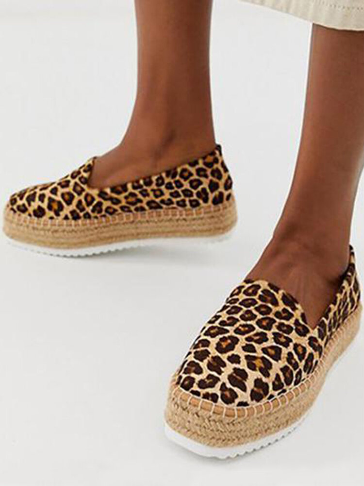Large Size Women Suede Espadrilles Straw Braided Platform Loafers