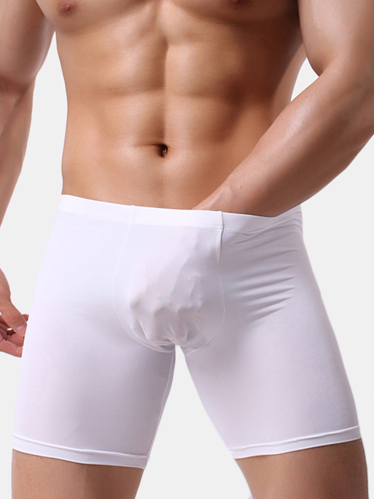 

Men Soft Thin Sport Trunks Mid Waist Ice Silk Breathable Length Nylon Boxer Brief, White;red;black;skin color