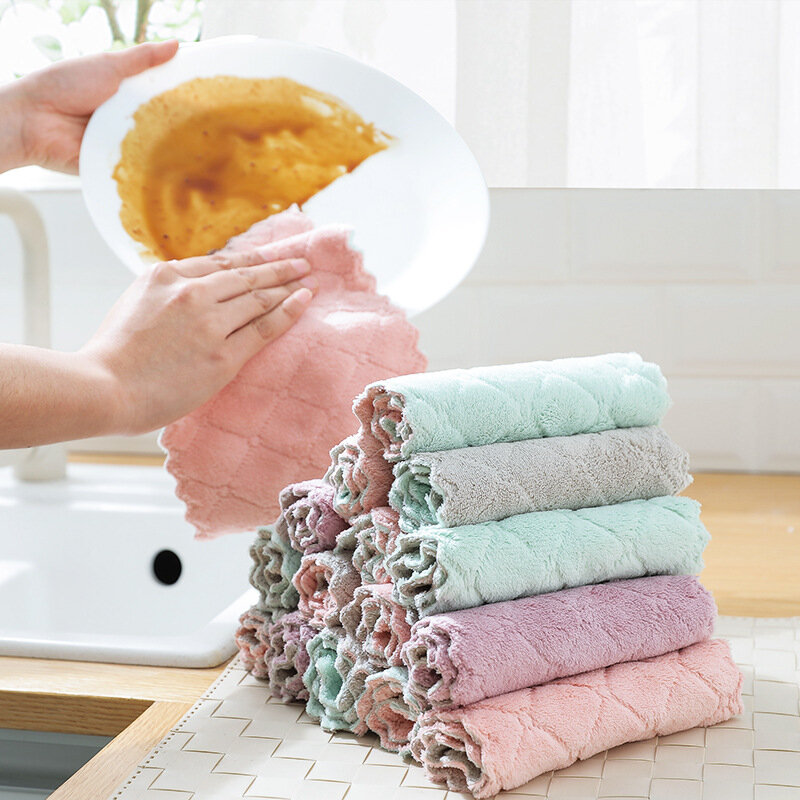 

Plain Scouring Pad Double-Sided Rag Kitchen Dish Towel Dish Cloth Dish Cloth Housework Cleaning Rag, Green;purple;gray;pink