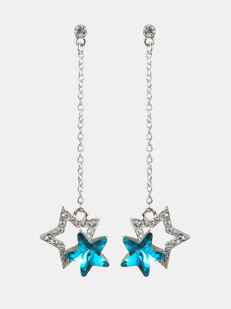 Fashion Blue Purple Colorful Stars Dangle Earrings Crystal Rhinestones Cute Earrings Gift for Women 
