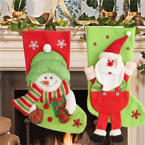 New Year Vintage Christmas Stocking Snowman Bag Gift Sock Ornament Socks