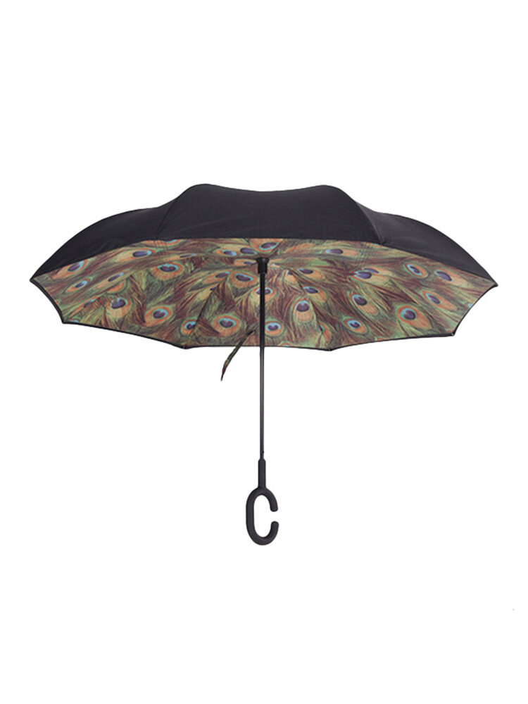 

Multi Color Double Layer Inverted Umbrella Upside Down C-shaped Handle Rain Gear, #10