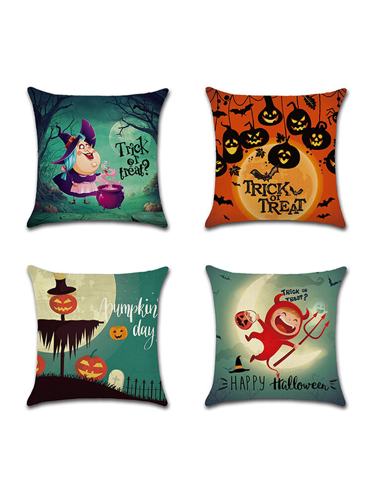 Cartoon Halloween Festival Pumpkin Pattern Linen Cushion Cover Home Sofa Office Soft Pillowcases